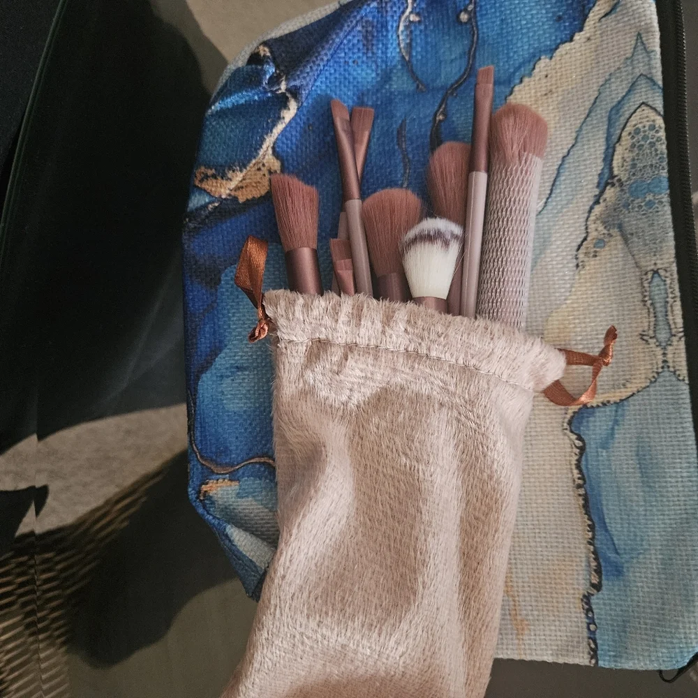 Small fabric Makeup bag with brushes